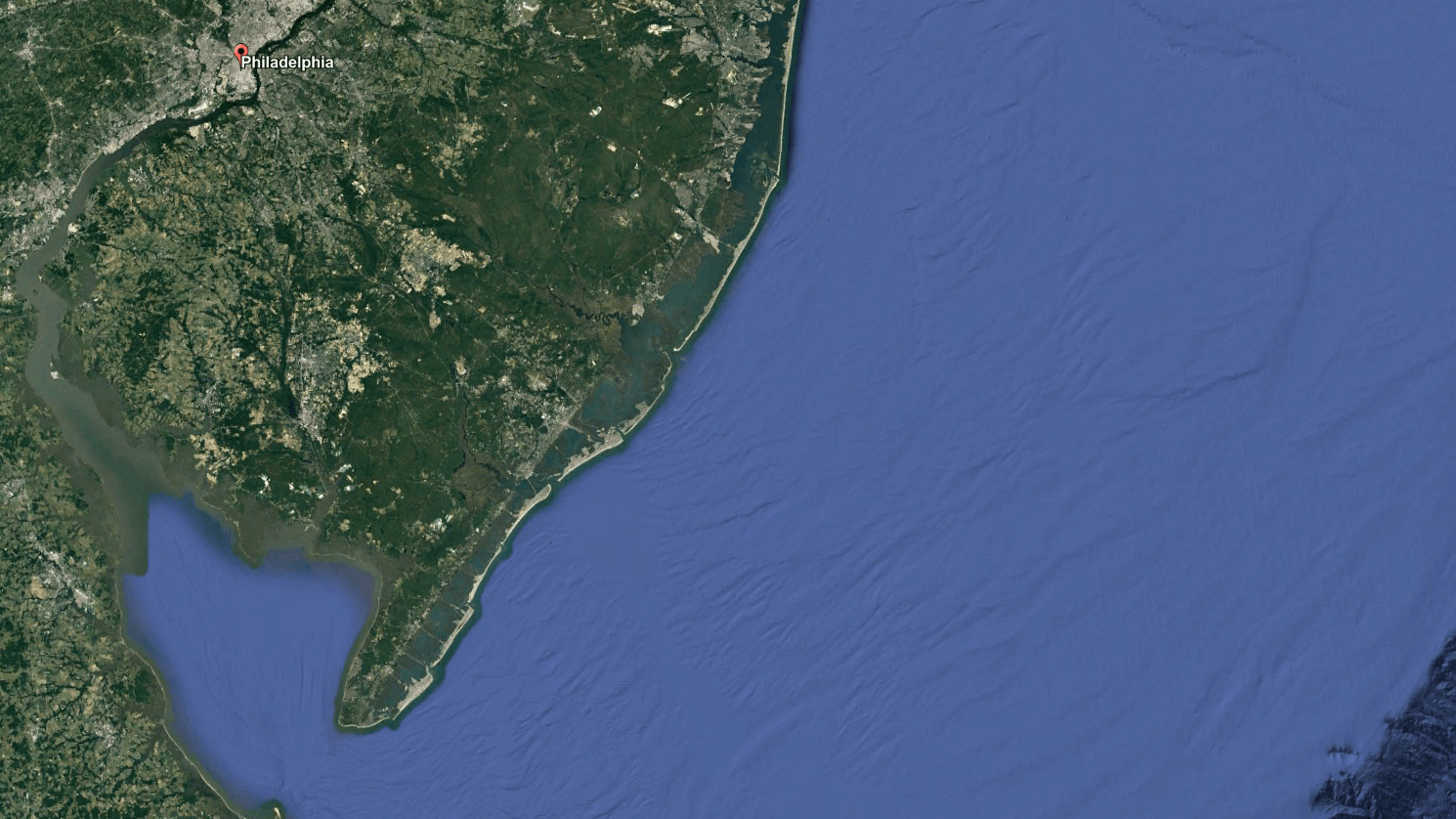 A map of the Atlantic Seaboard shows how the Delaware River connects Philadelphia to the Atlantic Ocean